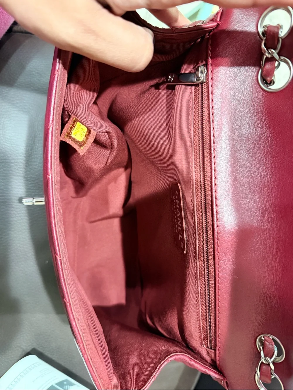 CHANEL Red Chevron Quilted Shoulder Bag with Silver CC
